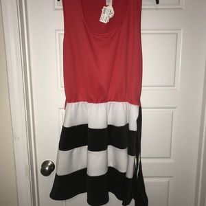 Coral & Stripe Pattern Cocktail Dress